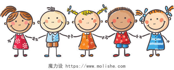 五个小的孩子手牵着手的插画六一儿童节61儿童节